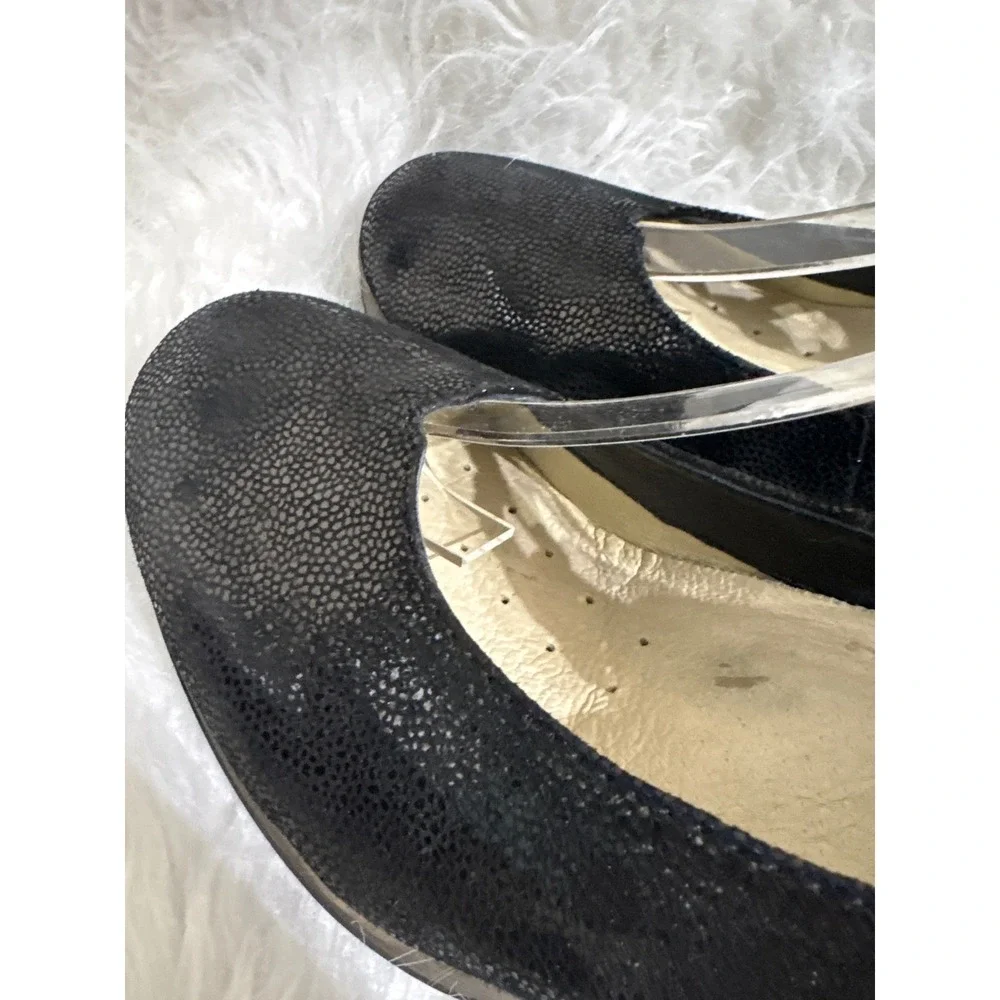 Wolky Black Metallic Textured Leather Mary Jane Block Heel Pumps Womens Size 40